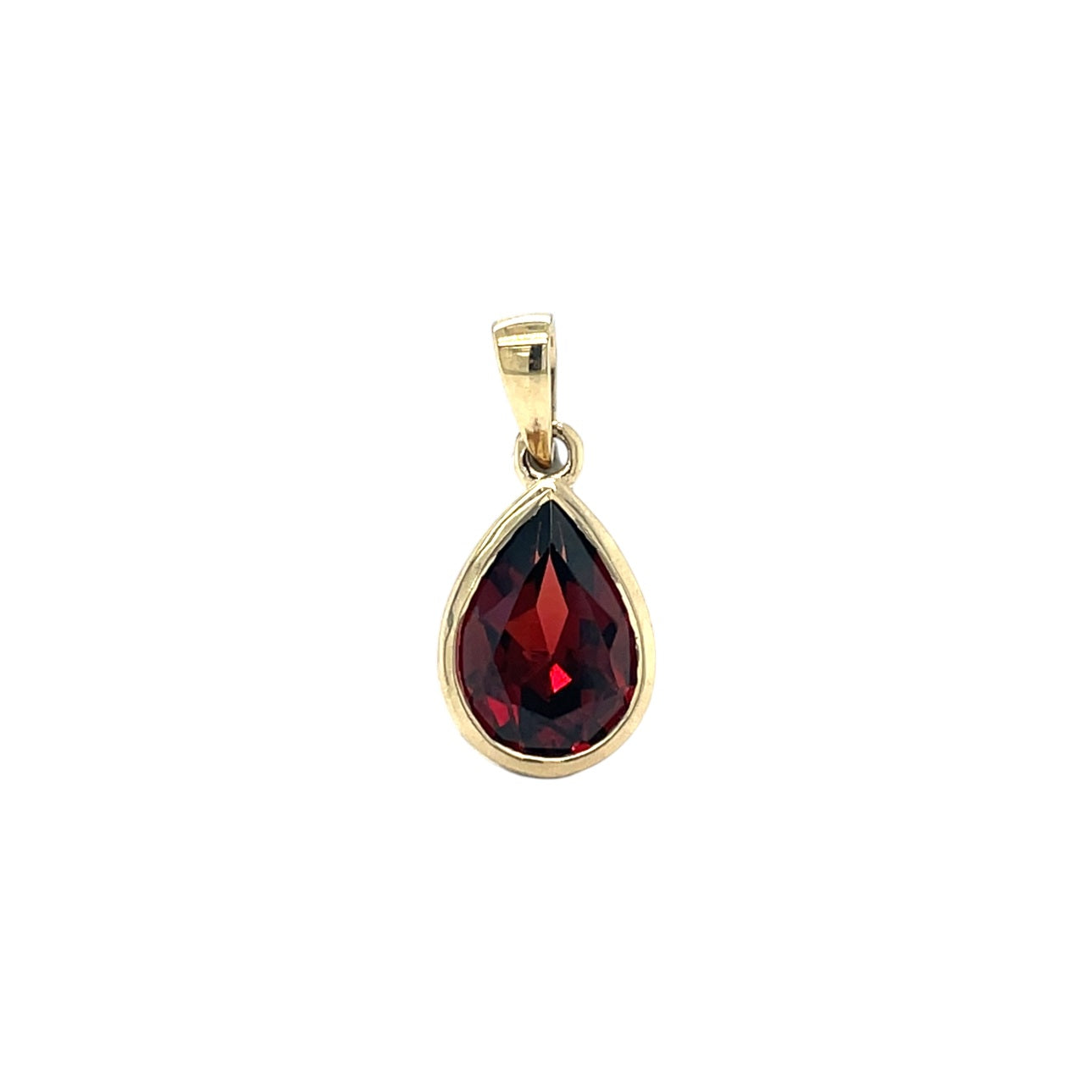 9ct Yellow Gold Pear Shaped Garnet Rubover Pendant