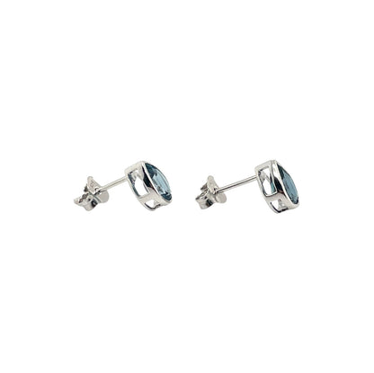 18ct White Gold London Blue Topaz Pear Rubover Stud Earrings