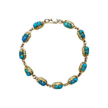 18ct Yellow Gold Turquoise Cabochon Bracelet (7.5")