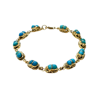 18ct Yellow Gold Turquoise Cabochon Bracelet (7.5")