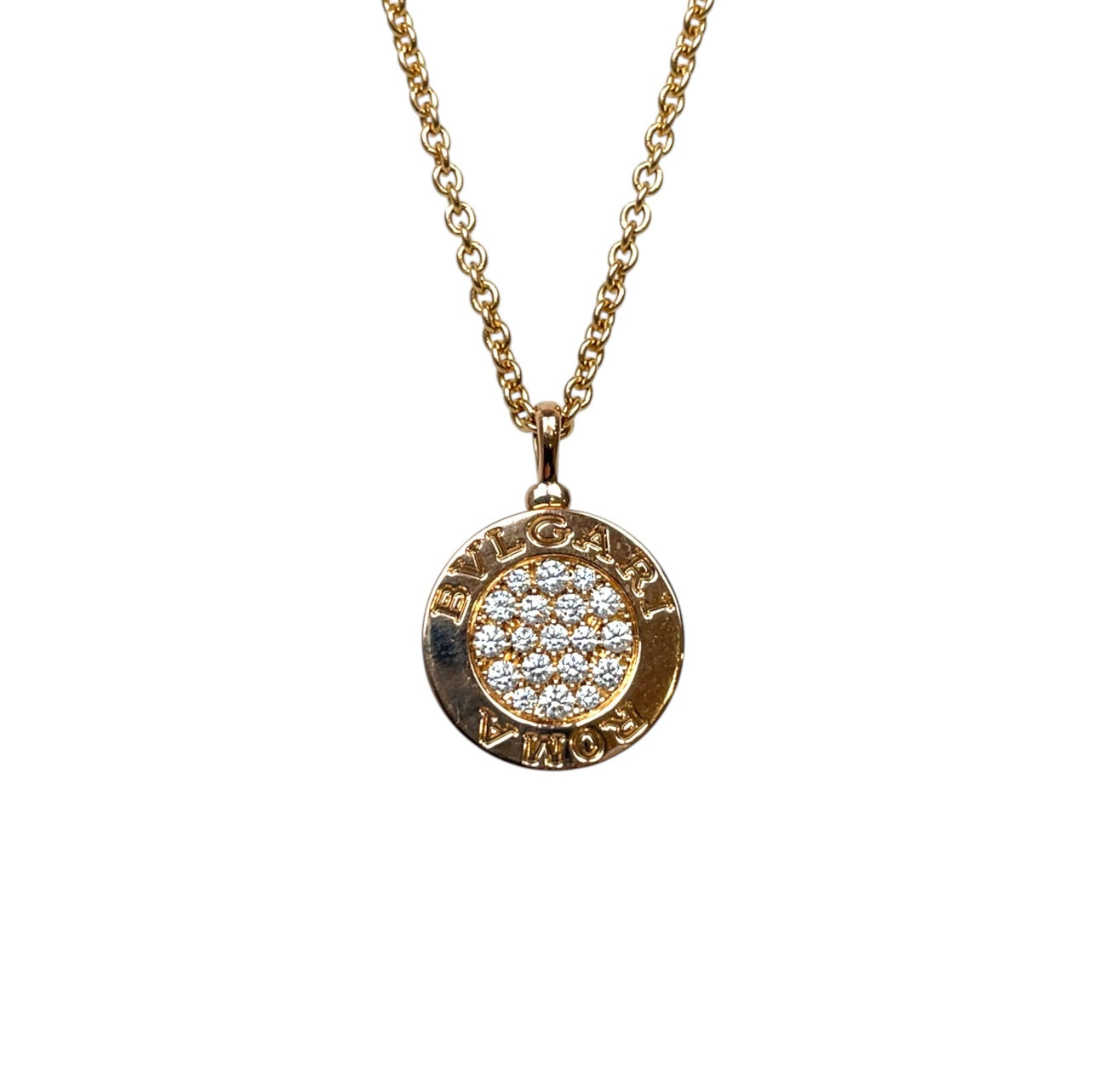 Bvlgari 18ct Rose Gold Diamond & Onyx Pendant & Chain (17-18")