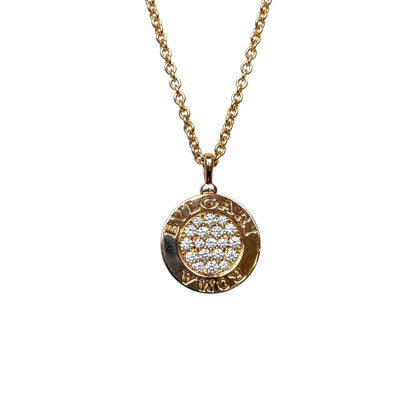 Bvlgari 18ct Rose Gold Diamond & Onyx Pendant & Chain (17-18")