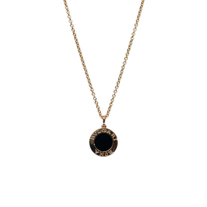 Bvlgari 18ct Rose Gold Diamond & Onyx Pendant & Chain (17-18")
