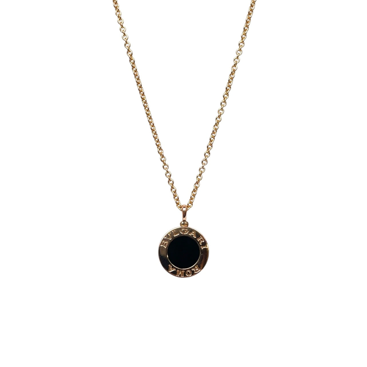 18ct Rose Gold Bvlgari Diamond & Onyx Pendant & Chain (17-18")