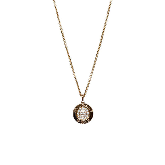 Bvlgari 18ct Rose Gold Diamond & Onyx Pendant & Chain (17-18")