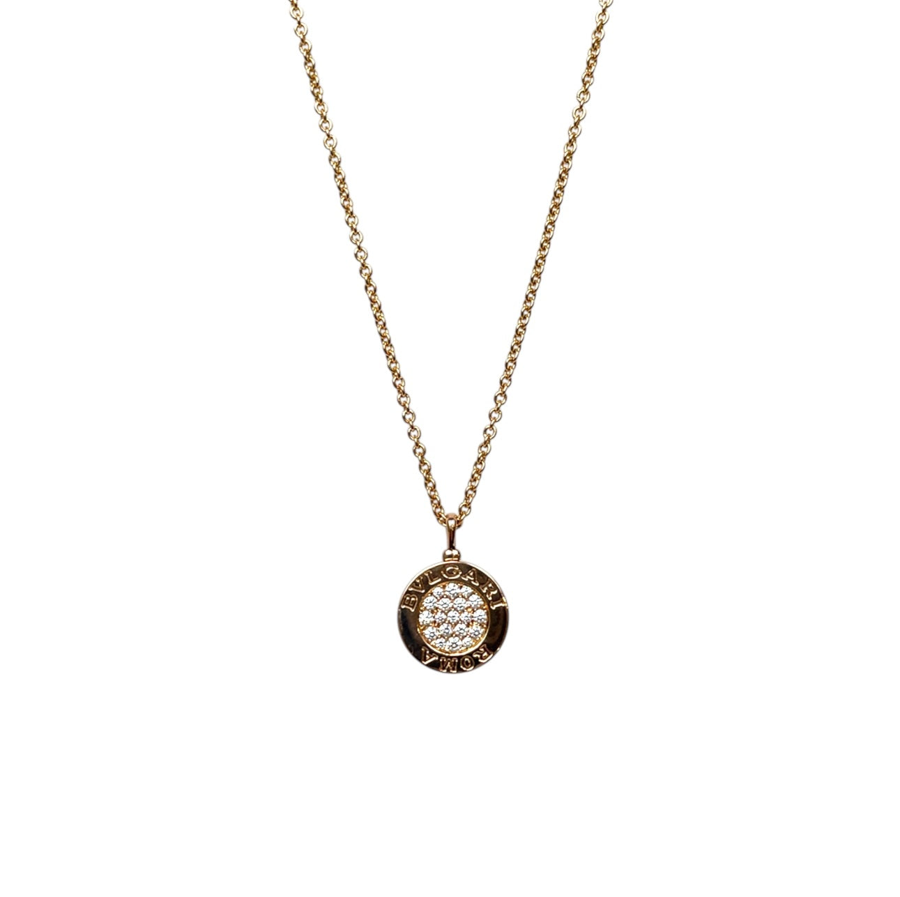 18ct Rose Gold Bvlgari Diamond & Onyx Pendant & Chain (17-18")