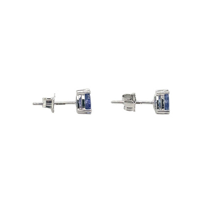 9ct White Gold Tanzanite Trillion Cut Stud Earrings
