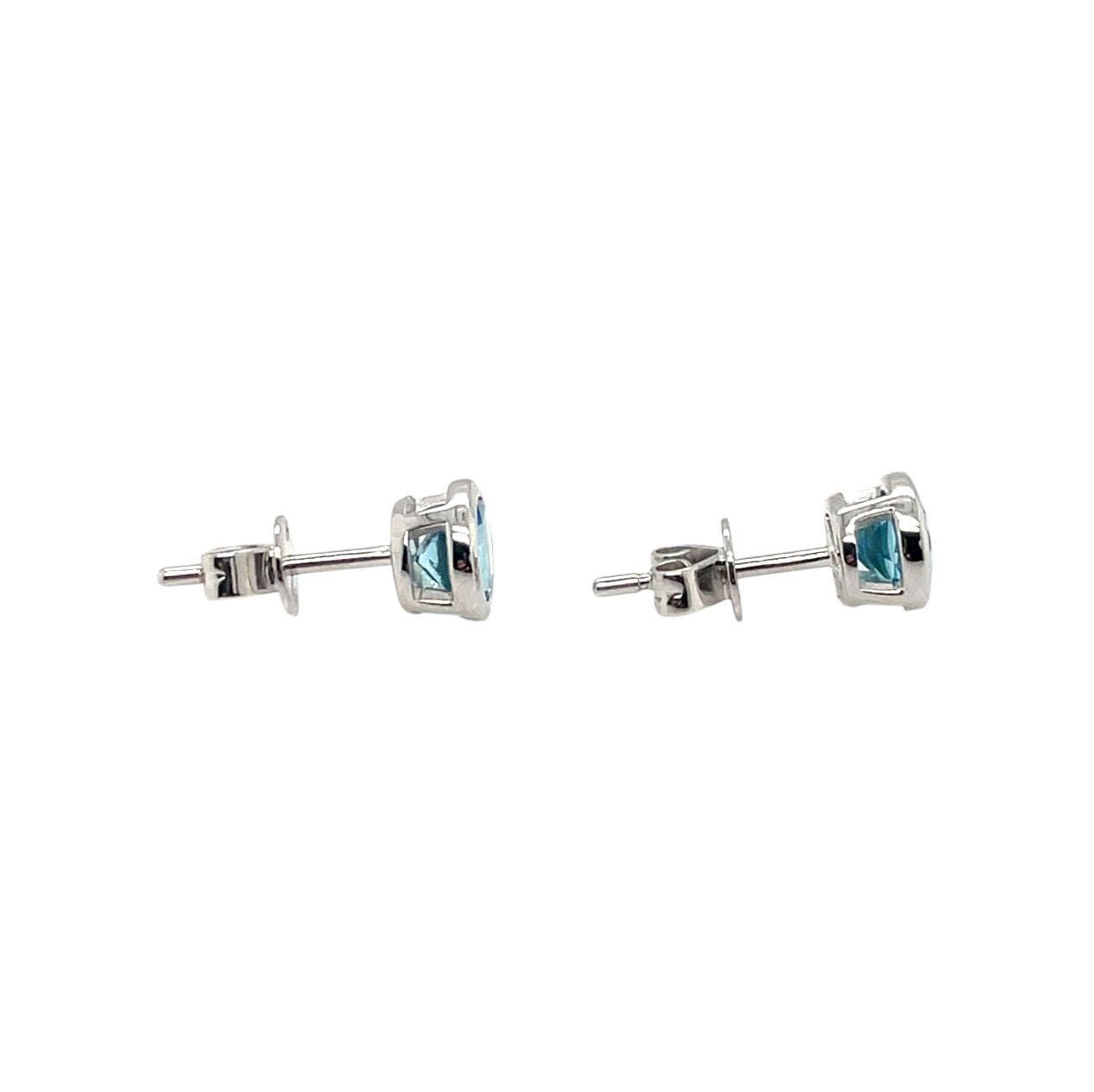 9ct White Gold 5mm Round Blue Topaz Rubover Set Stud Earrings