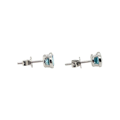 9ct White Gold 5mm Round Blue Topaz Rubover Set Stud Earrings