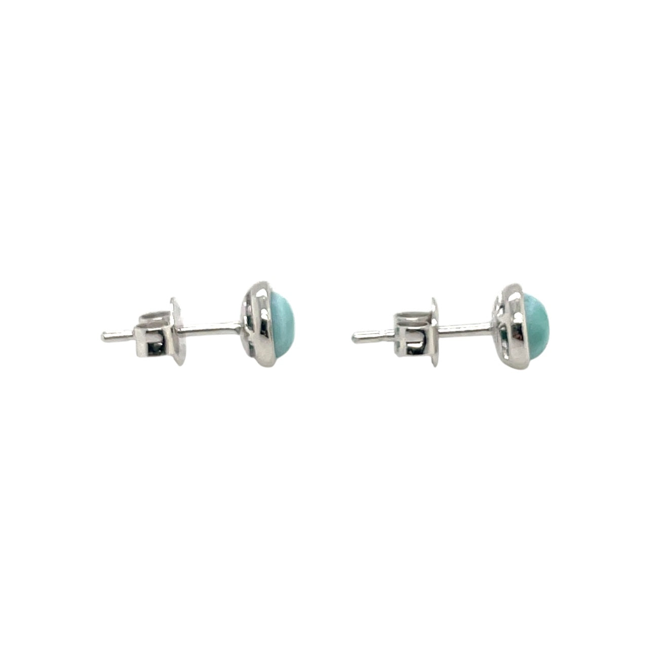 Silver Larimar Cabochon Cut Stud Earrings