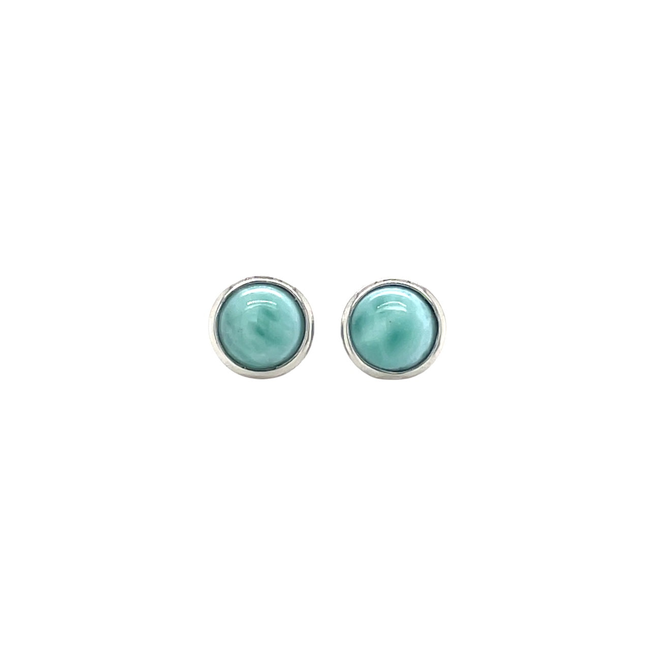 Silver Larimar Cabochon Cut Stud Earrings