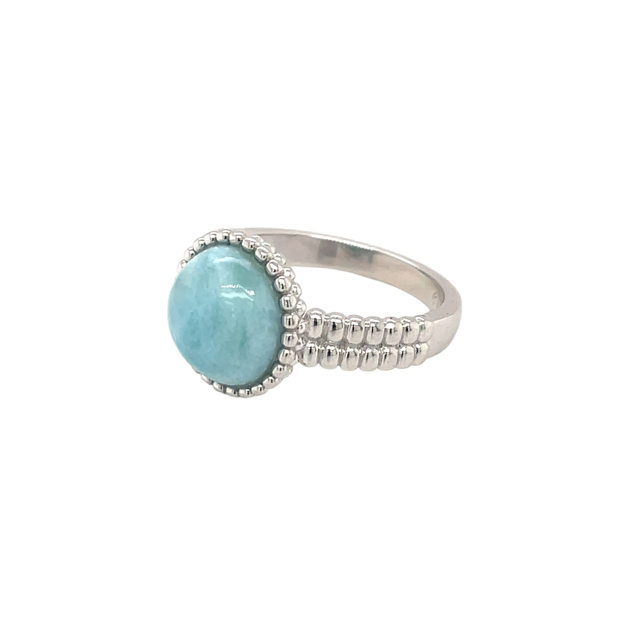 Silver Larimar Cabochon Rope Edge Ring (O)