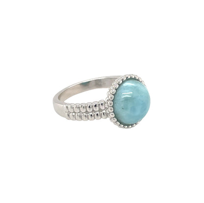 Silver Larimar Cabochon Rope Edge Ring (O)