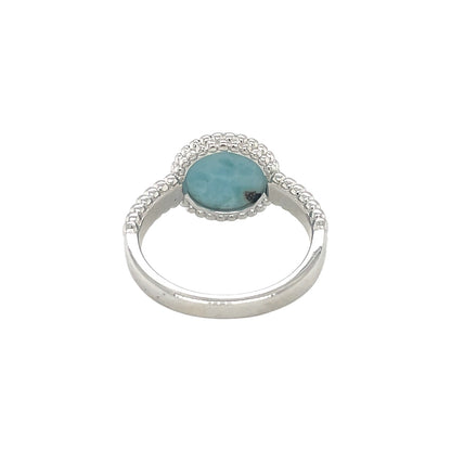 Silver Larimar Cabochon Rope Edge Ring (O)