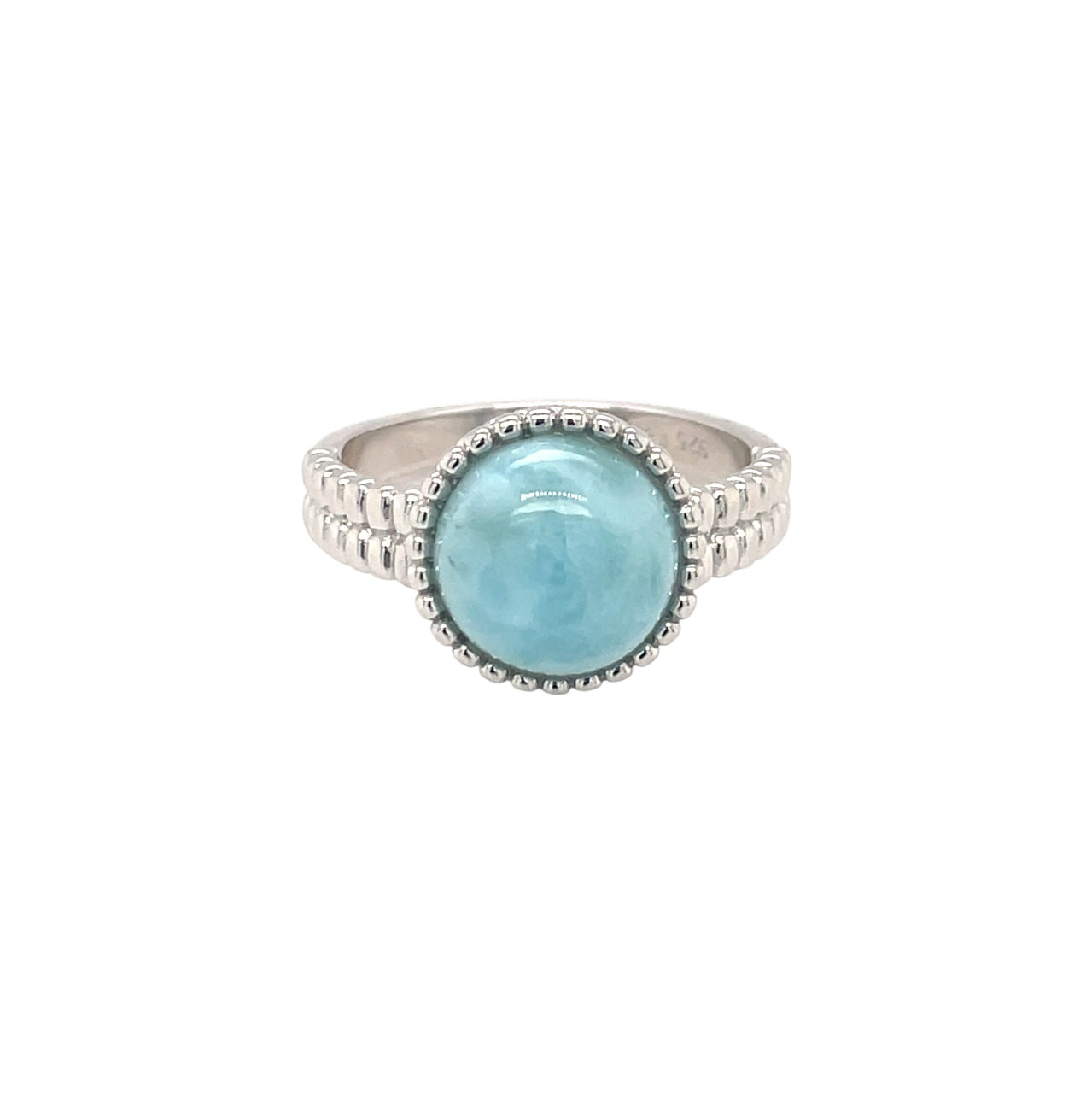 Silver Larimar Cabochon Rope Edge Ring (O)