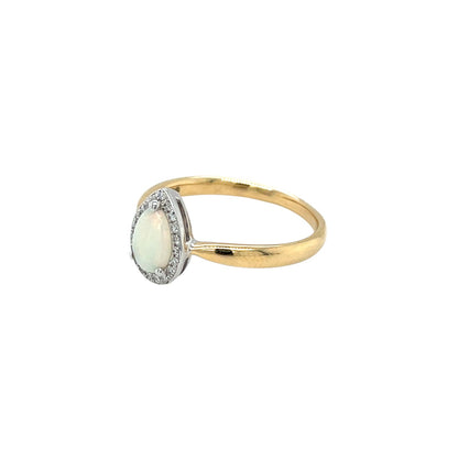 18ct Yellow & White Gold Opal & Diamond Pear Cluster Ring (Size M)