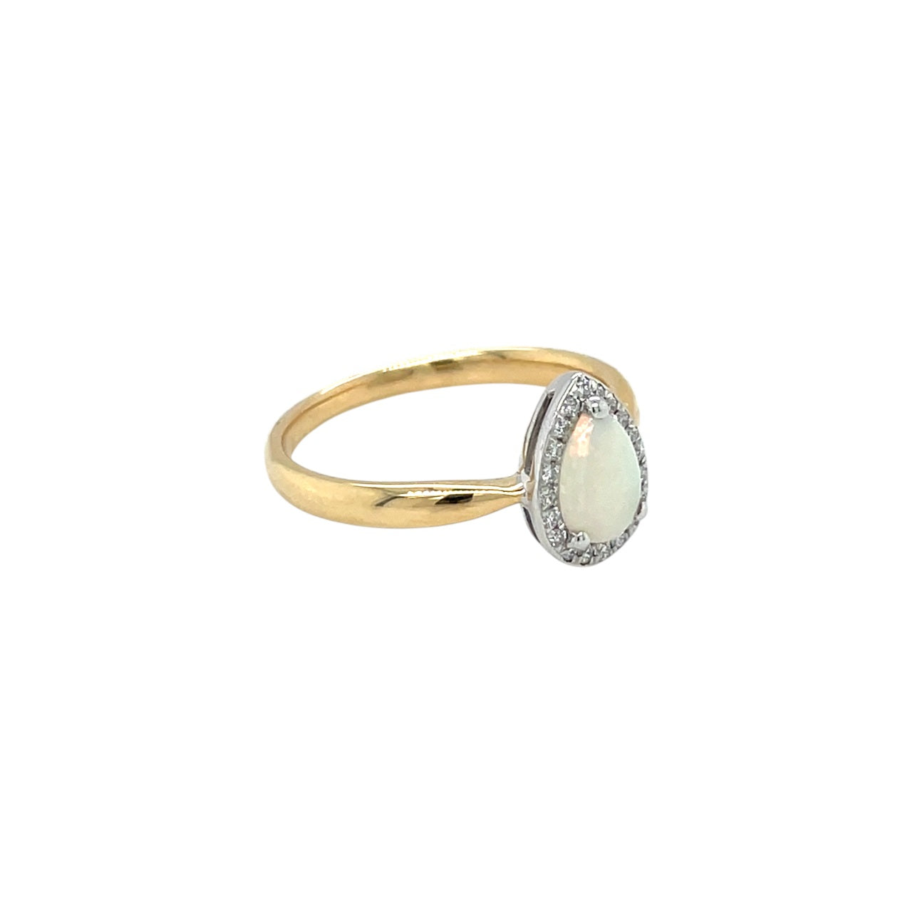 18ct Yellow & White Gold Opal & Diamond Pear Cluster Ring (Size M)