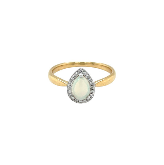 18ct Yellow & White Gold Opal & Diamond Pear Cluster Ring (Size M)