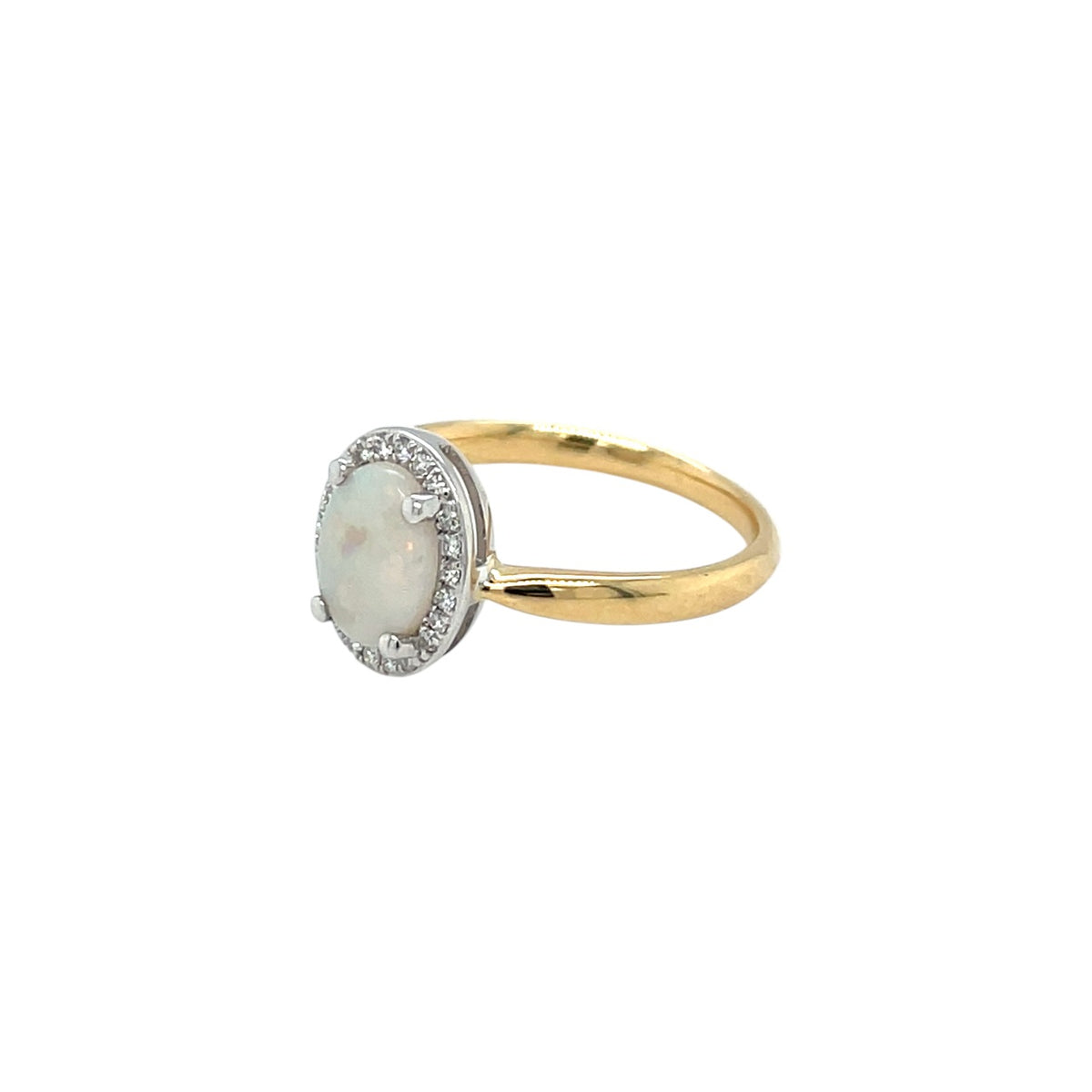 18ct Yellow & White Gold Oval Opal & Diamond Cluster Ring (M)