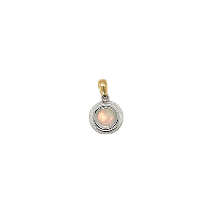 18ct Yellow & White Gold Round Opal & Diamond Cluster Pendant