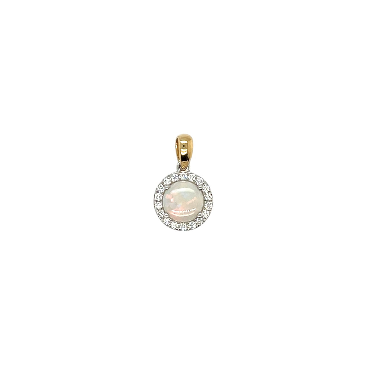 18ct Yellow & White Gold Round Opal & Diamond Cluster Pendant