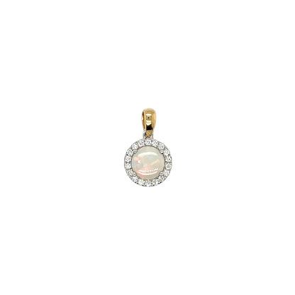 18ct Yellow & White Gold Round Opal & Diamond Cluster Pendant