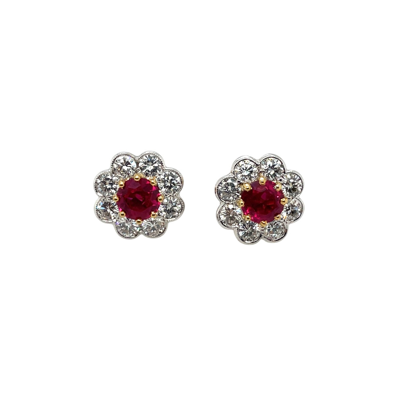 18ct Yellow Gold Ruby & Diamond Cluster Earrings