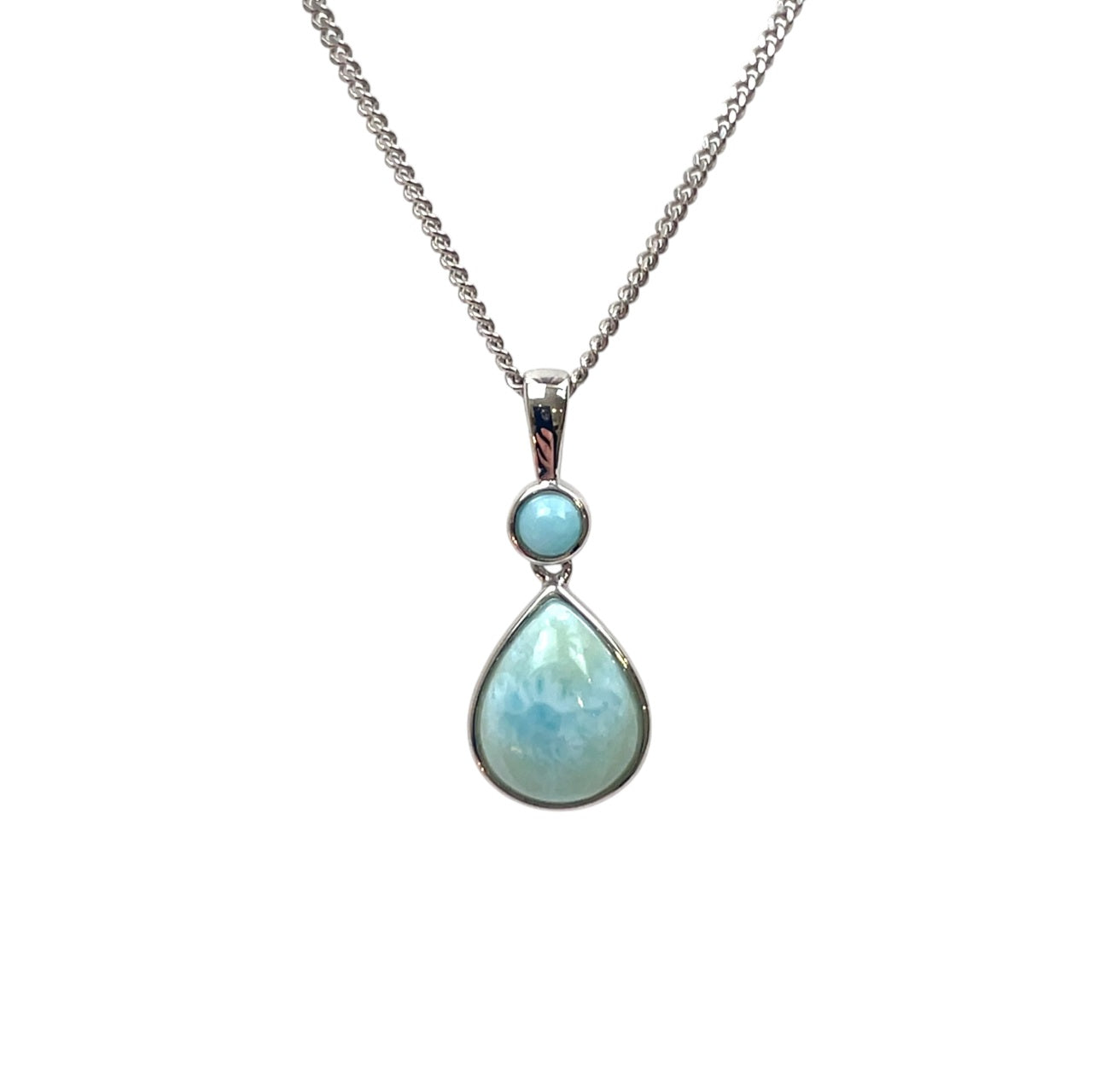 Silver Larimar Round & Pear Shape Drop Necklace (16-18")