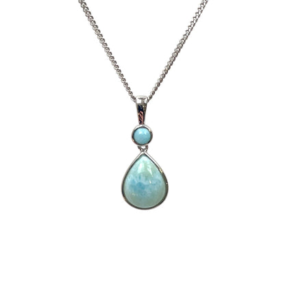 Silver Larimar Round & Pear Shape Drop Necklace (16-18")