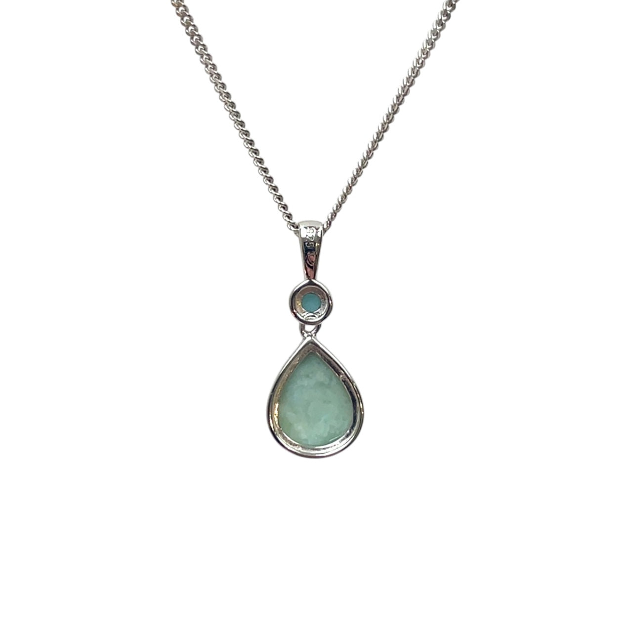 Silver Larimar Round & Pear Shape Drop Necklace (16-18")