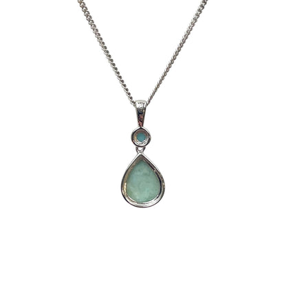Silver Larimar Round & Pear Shape Drop Necklace (16-18")