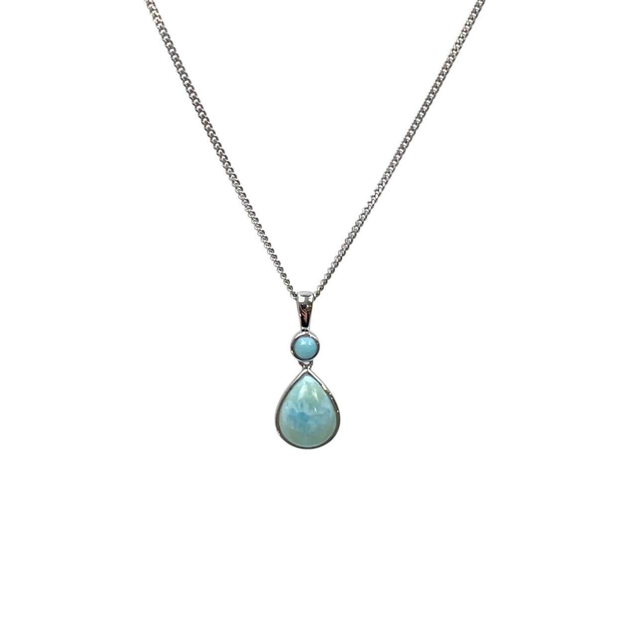 Silver Larimar Round & Pear Shape Drop Necklace (16-18")