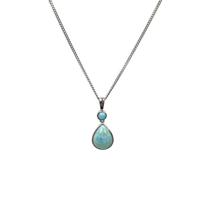Silver Larimar Round & Pear Shape Drop Necklace (16-18")
