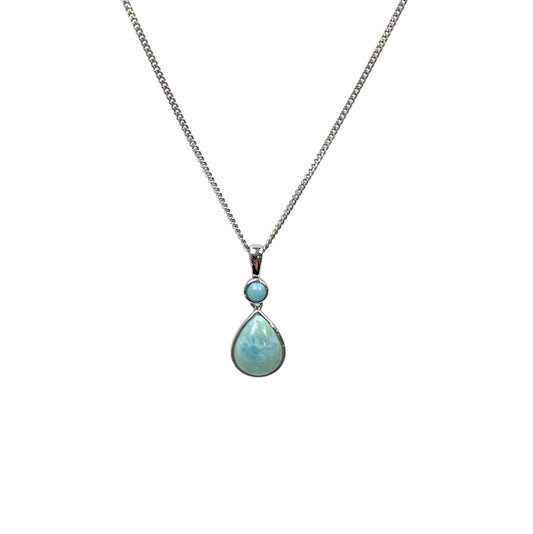 Silver Larimar Round & Pear Shape Drop Necklace (16-18")