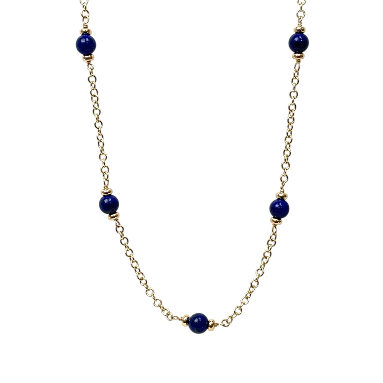 9ct Yellow Gold Lapis Bead Necklace (18")