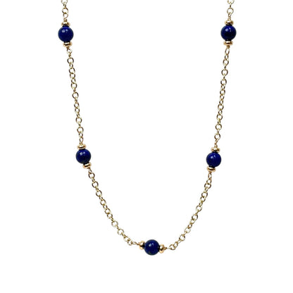 9ct Yellow Gold Lapis Bead Necklace (18")