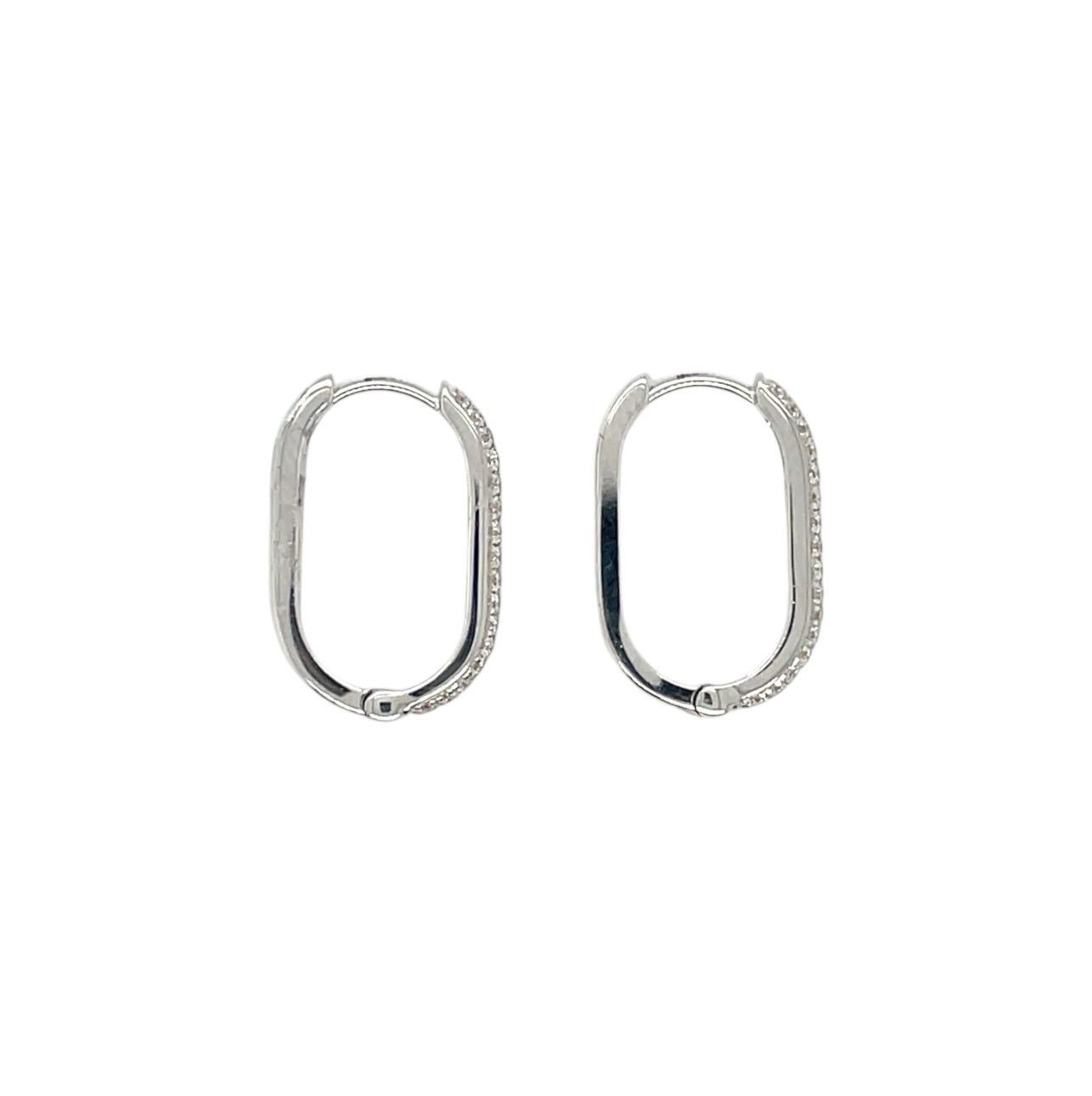 18ct White Gold Diamond Two Row Microset Oval Hinged Hoop Earrings
