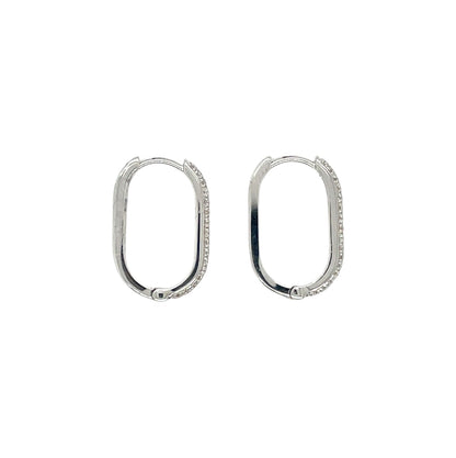 18ct White Gold Diamond Two Row Microset Oval Hinged Hoop Earrings