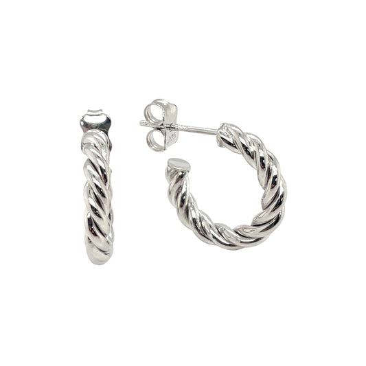 9ct White Gold Thick Rope Twist Hoop Earrings