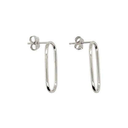 9ct White Gold Tube Long Open Oval Stud Earrings