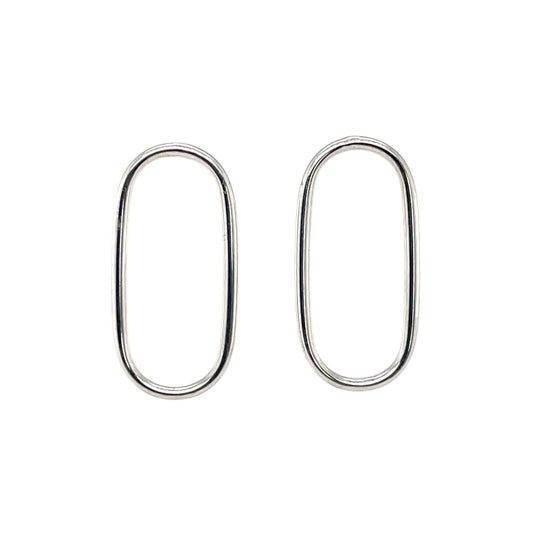 9ct White Gold Tube Long Open Oval Stud Earrings