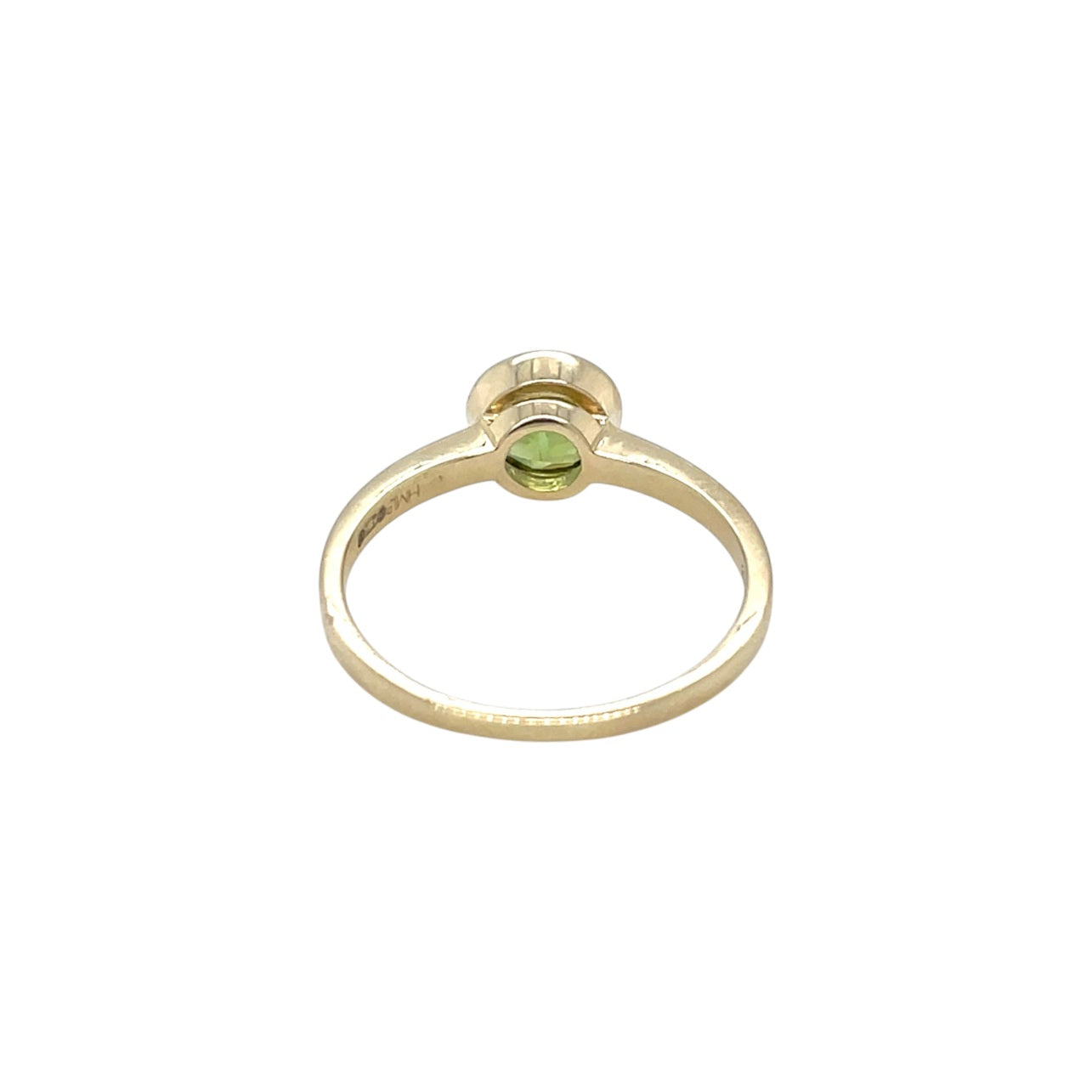 9ct Yellow Gold Round Peridot Rubover Ring (O)
