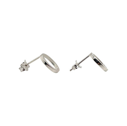 9ct White Gold Square Tube Open Oval Stud Earrings