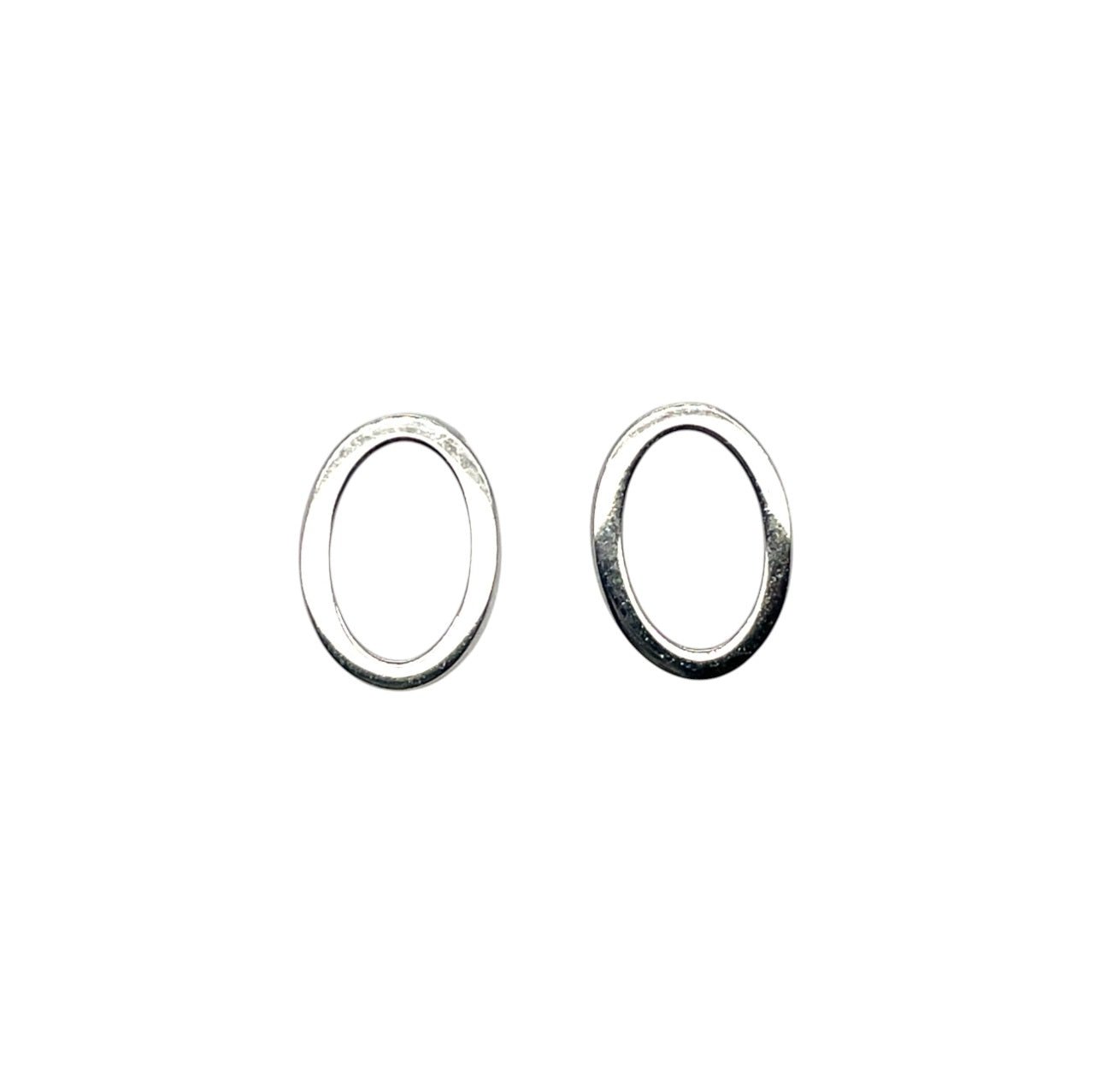9ct White Gold Square Tube Open Oval Stud Earrings