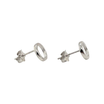 9ct White Gold Square Tube Open Circle Stud Earrings