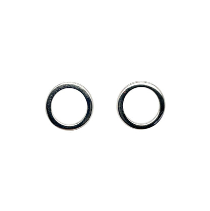 9ct White Gold Square Tube Open Circle Stud Earrings