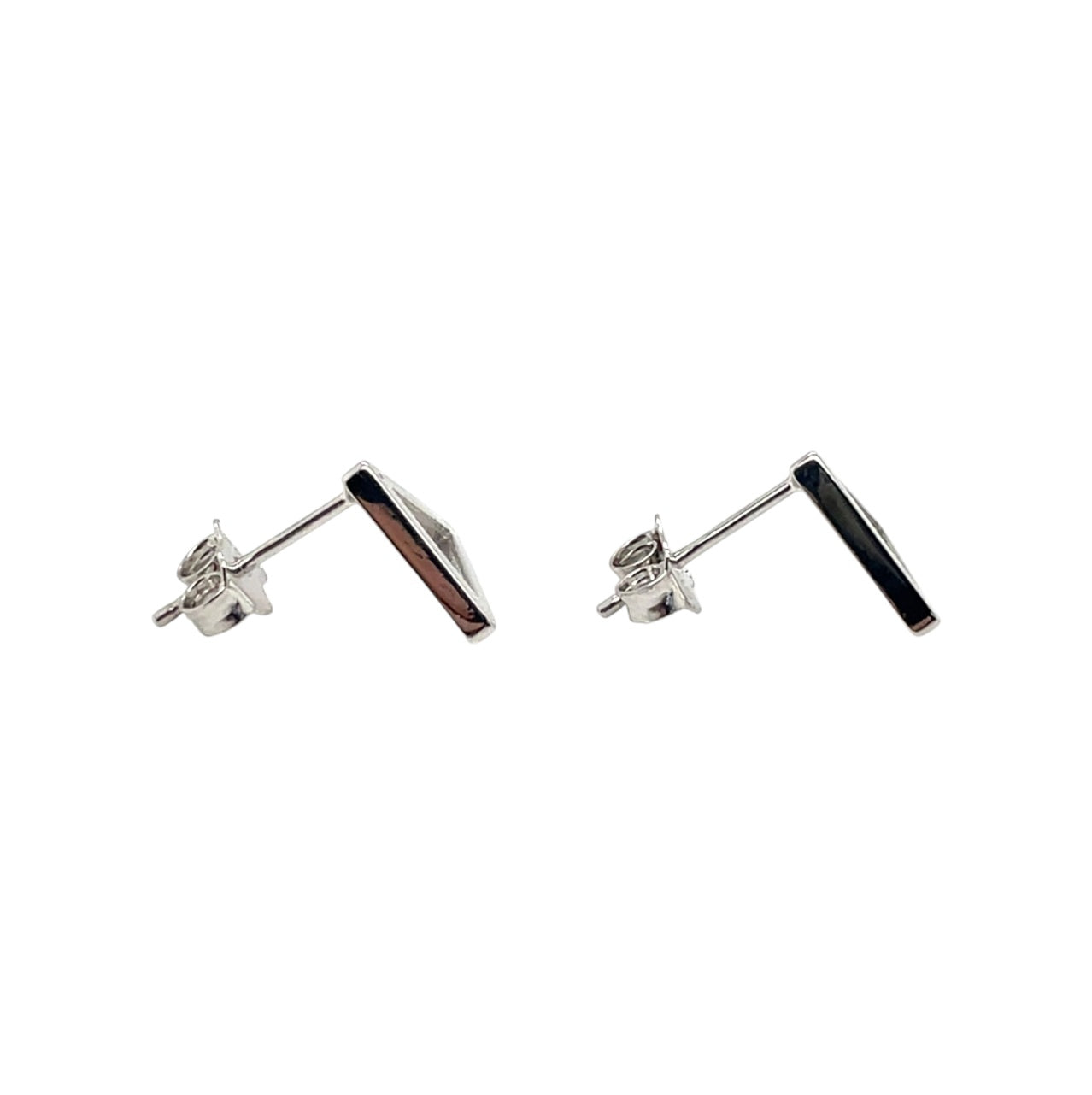 9ct White Gold Square Tube Open Triangle Stud Earrings