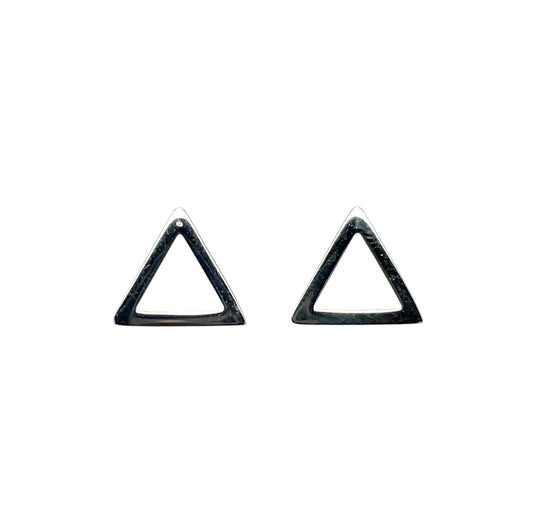 9ct White Gold Square Tube Open Triangle Stud Earrings