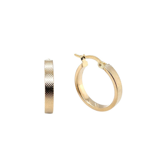 9ct Yellow Gold Stippled Flat Tube Hoop Earrings