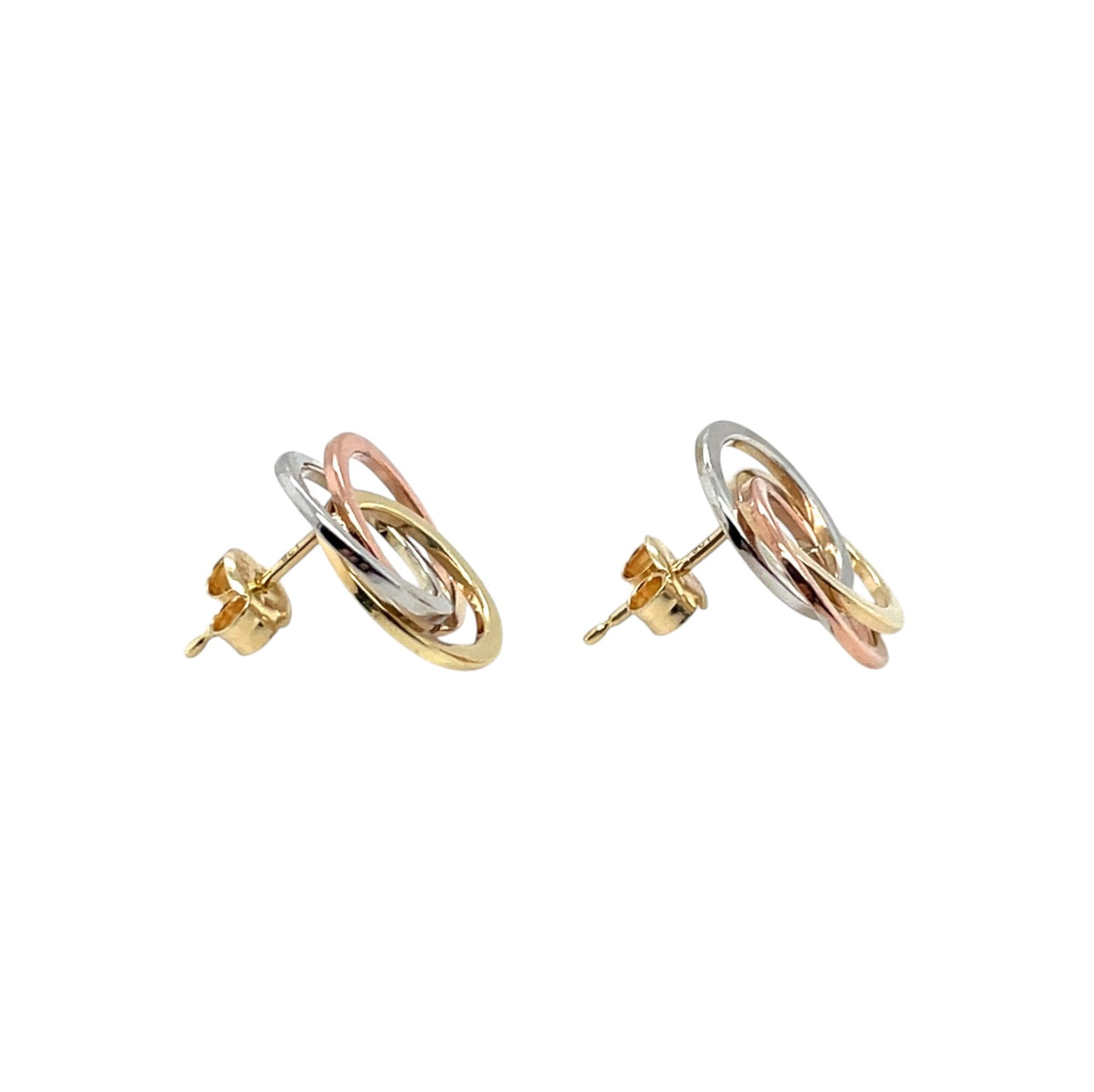 9ct Yellow, White & Rose Gold Polished Flat Circle Knot Stud Earrings